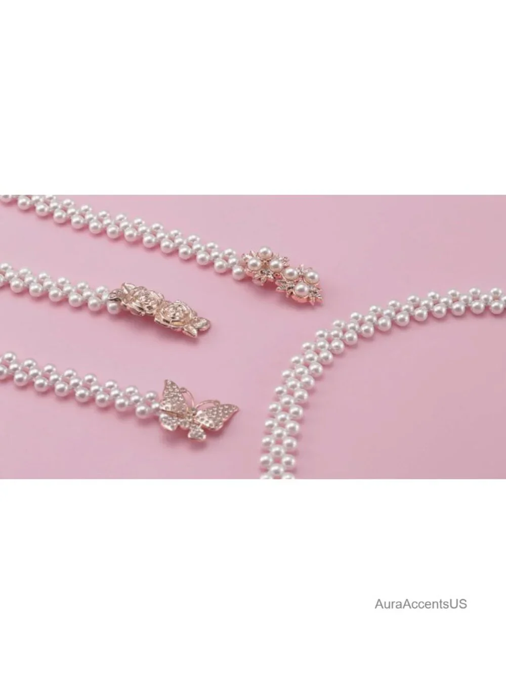Pearl Belt Women Faux Pearl Rhinestone Elastic Buckle Waist Belt for Wedding